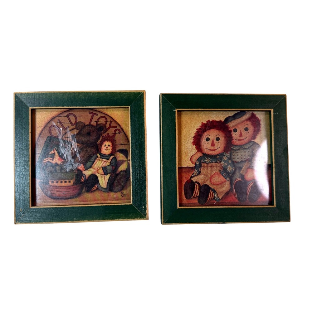 Vintage‎ Raggedy Ann Framed Wall Art Set Primitive Country Decor Retro Nursey